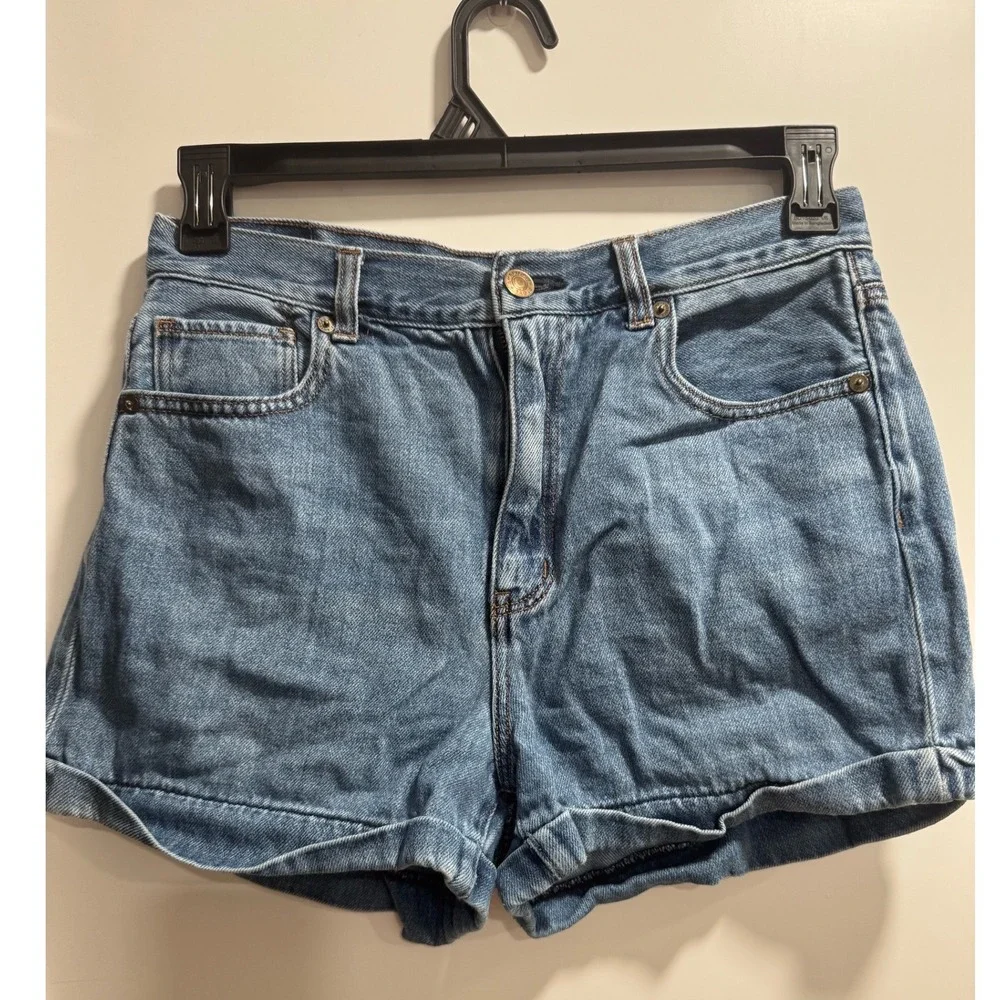 American Eagle Mom Shorts Womens 8 Blue Denim High Waisted Cuffed 100% Cotton - Picture 1 of 6